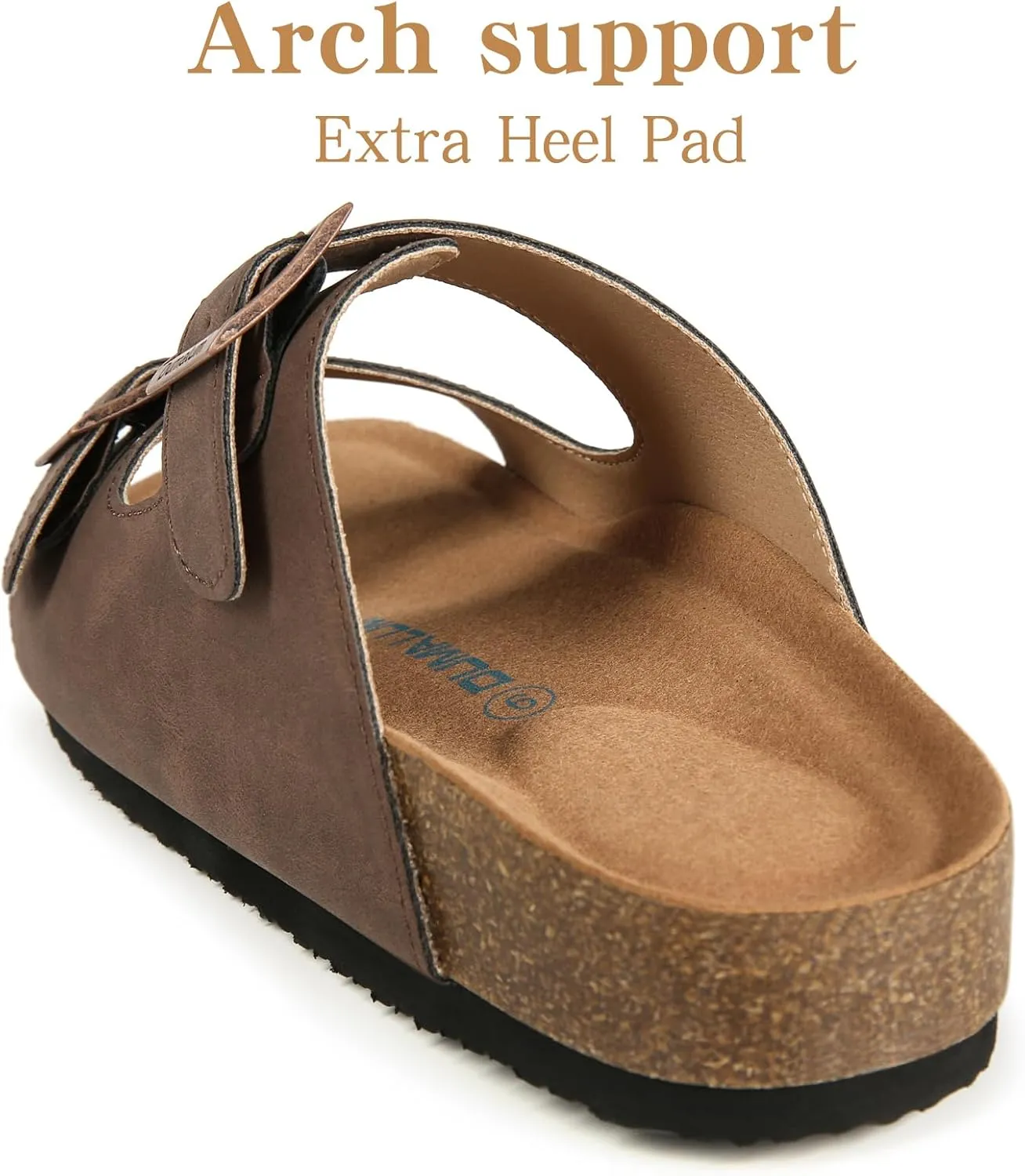 Dumalum Womens Flat Sandals with Cork Footbed Open Toe Slides Adjustable Slip On Slippers for Summer Beach Sandals Arch Support Size 6-12