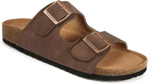 Dumalum Womens Flat Sandals with Cork Footbed Open Toe Slides Adjustable Slip On Slippers for Summer Beach Sandals Arch Support Size 6-12