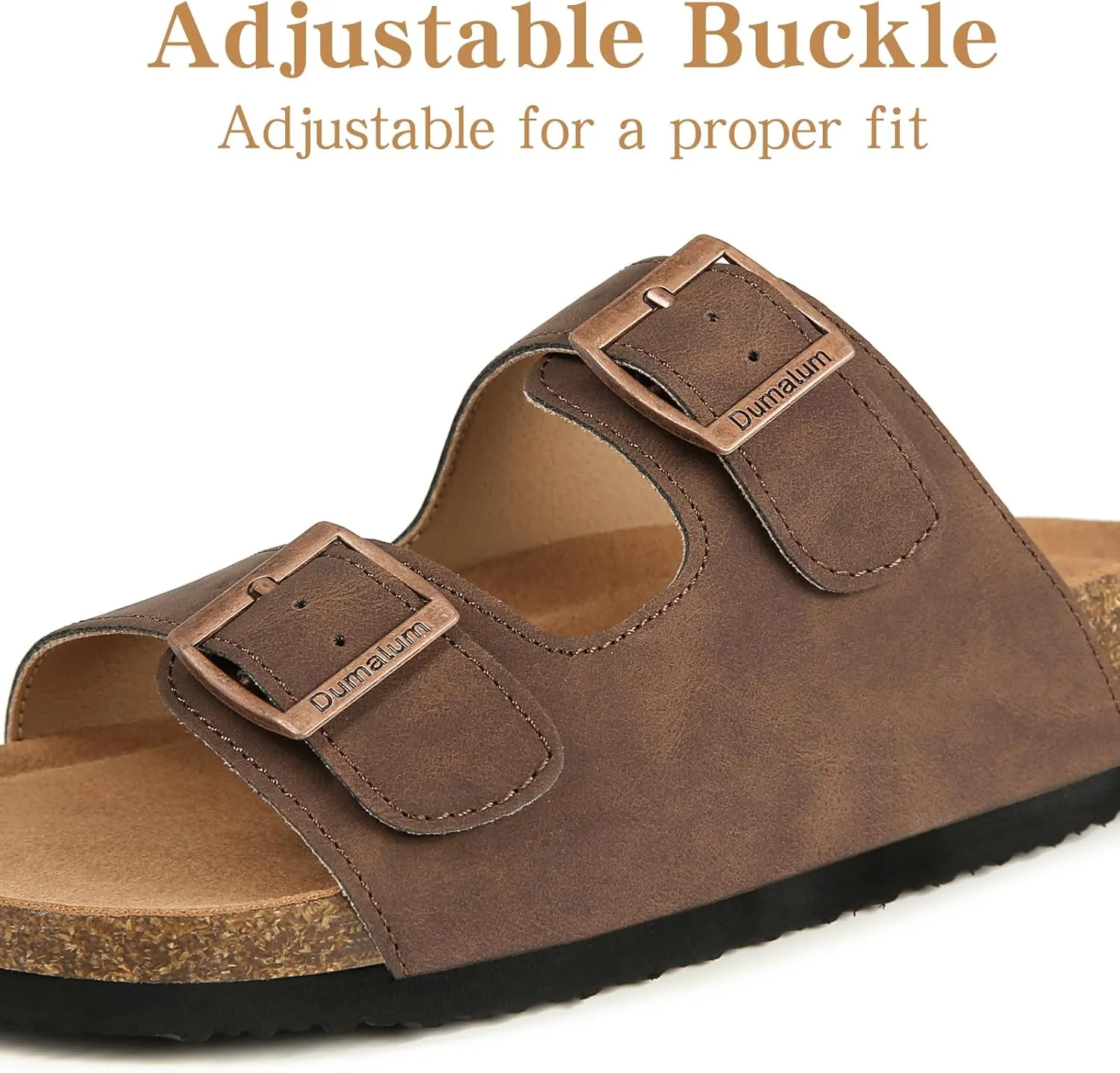 Dumalum Womens Flat Sandals with Cork Footbed Open Toe Slides Adjustable Slip On Slippers for Summer Beach Sandals Arch Support Size 6-12