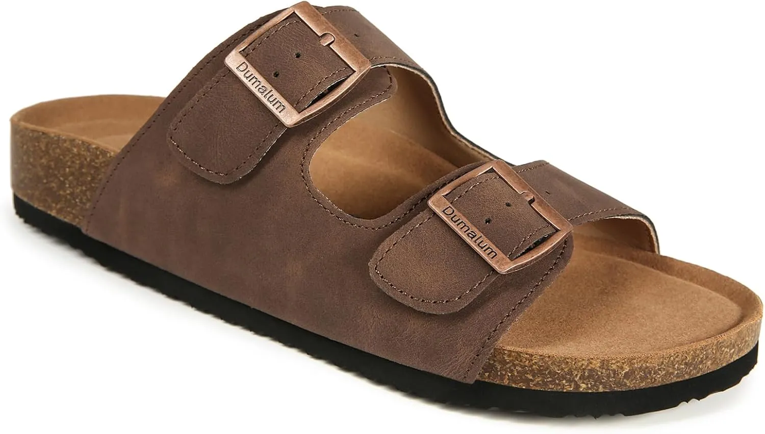 Dumalum Womens Flat Sandals with Cork Footbed Open Toe Slides Adjustable Slip On Slippers for Summer Beach Sandals Arch Support Size 6-12