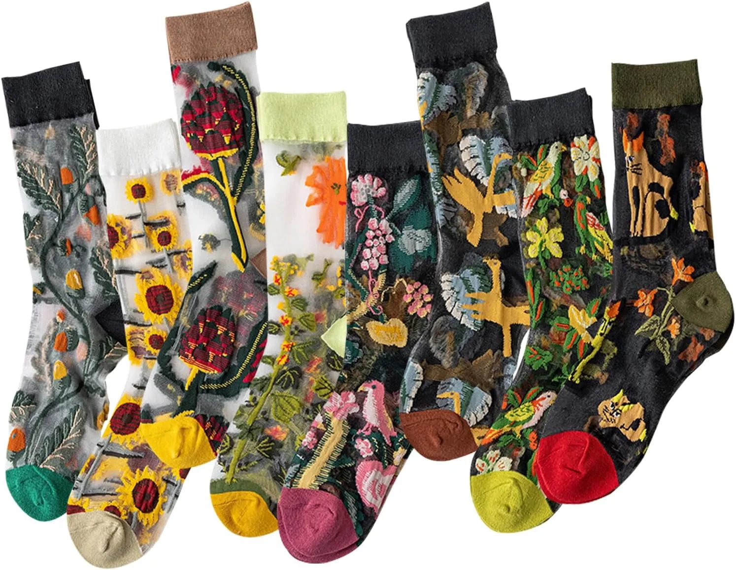 DXYAKY Women's Sheer Floral Embroidered Socks - Vintage Transparent Thin Mesh Crew Socks, Cute & Fashion Lace Aesthetic Ankle