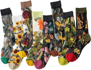 DXYAKY Women's Sheer Floral Embroidered Socks - Vintage Transparent Thin Mesh Crew Socks, Cute & Fashion Lace Aesthetic Ankle