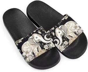 Elephant Print Women Slide Sandals Non Slip Summer House Slippers for Girls Slip-on Flip Flops Cusual Beach Sandal Athletic Sandals