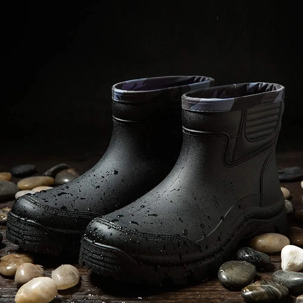 Enelauge Men's Waterproof Rain Short Boots Shoes Nonslip Rubber Rain Footwear
