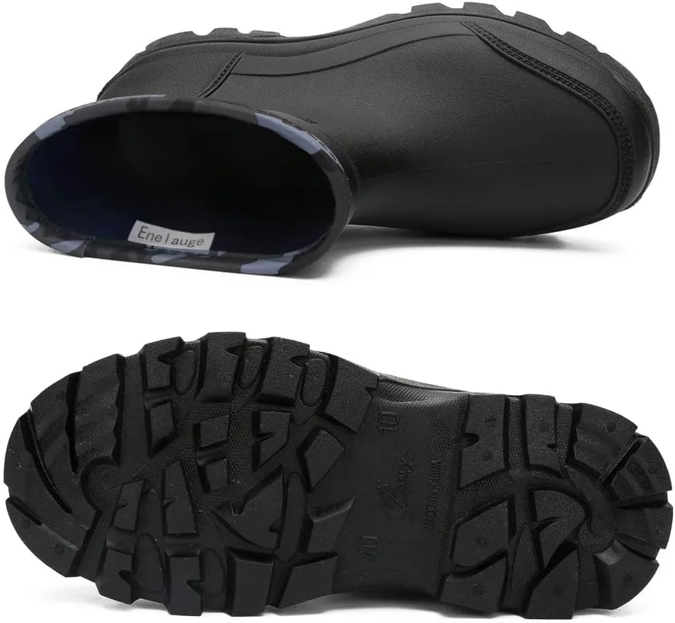 Enelauge Men's Waterproof Rain Short Boots Shoes Nonslip Rubber Rain Footwear
