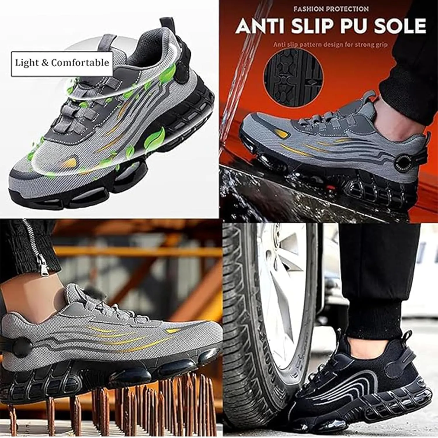 Evontira Shoes for Men, Evontira Steel Toe Power Trainers, Evontura Steel Toe Shoes, Puncture Proof Slip on Sneakers
