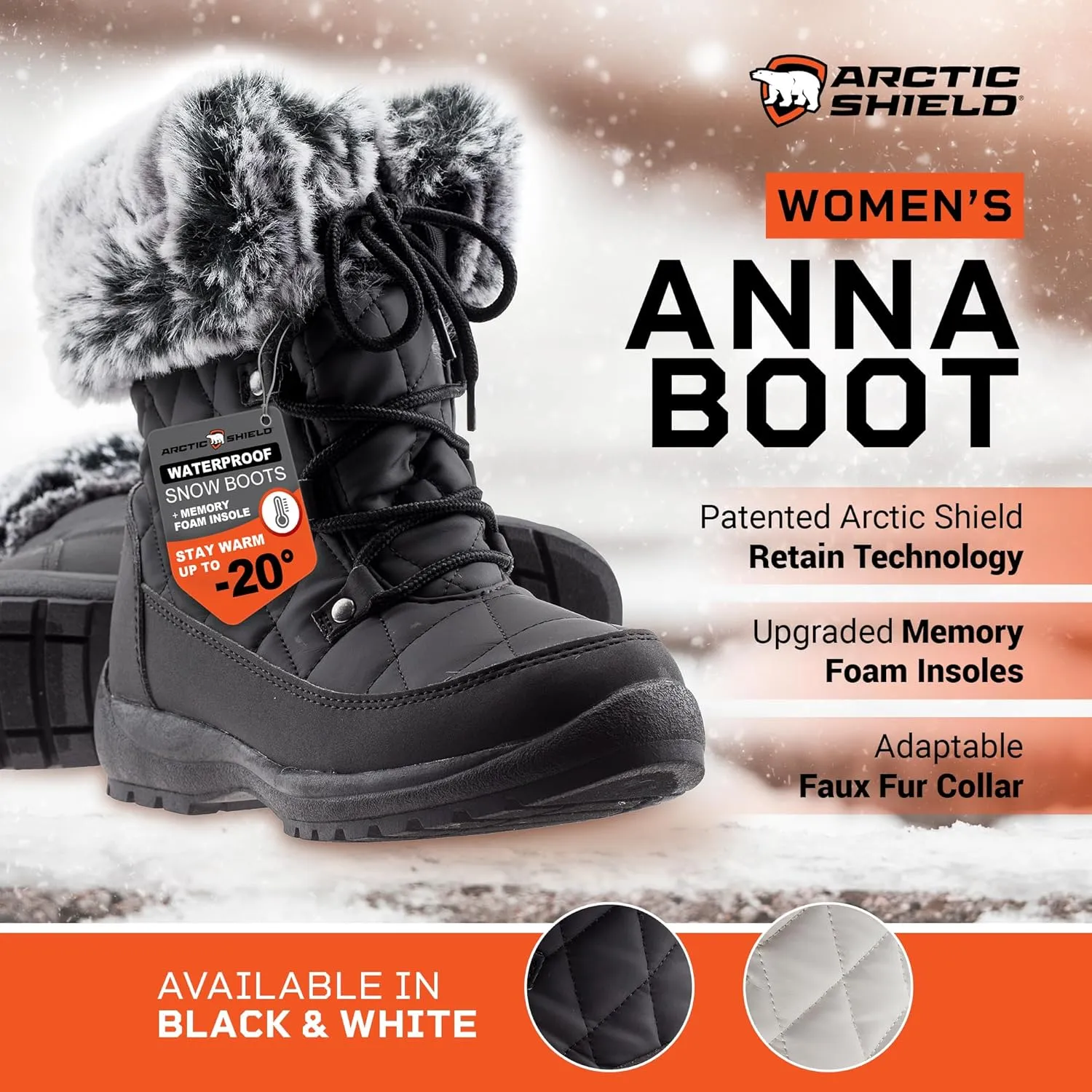Faux Fur Womens Winter Snow Boots for Women - Dual Style Fur Collor Waterproof Snow Boots for Women with Memory Foam Insoles - Snow Boots with Heat Retain Technology