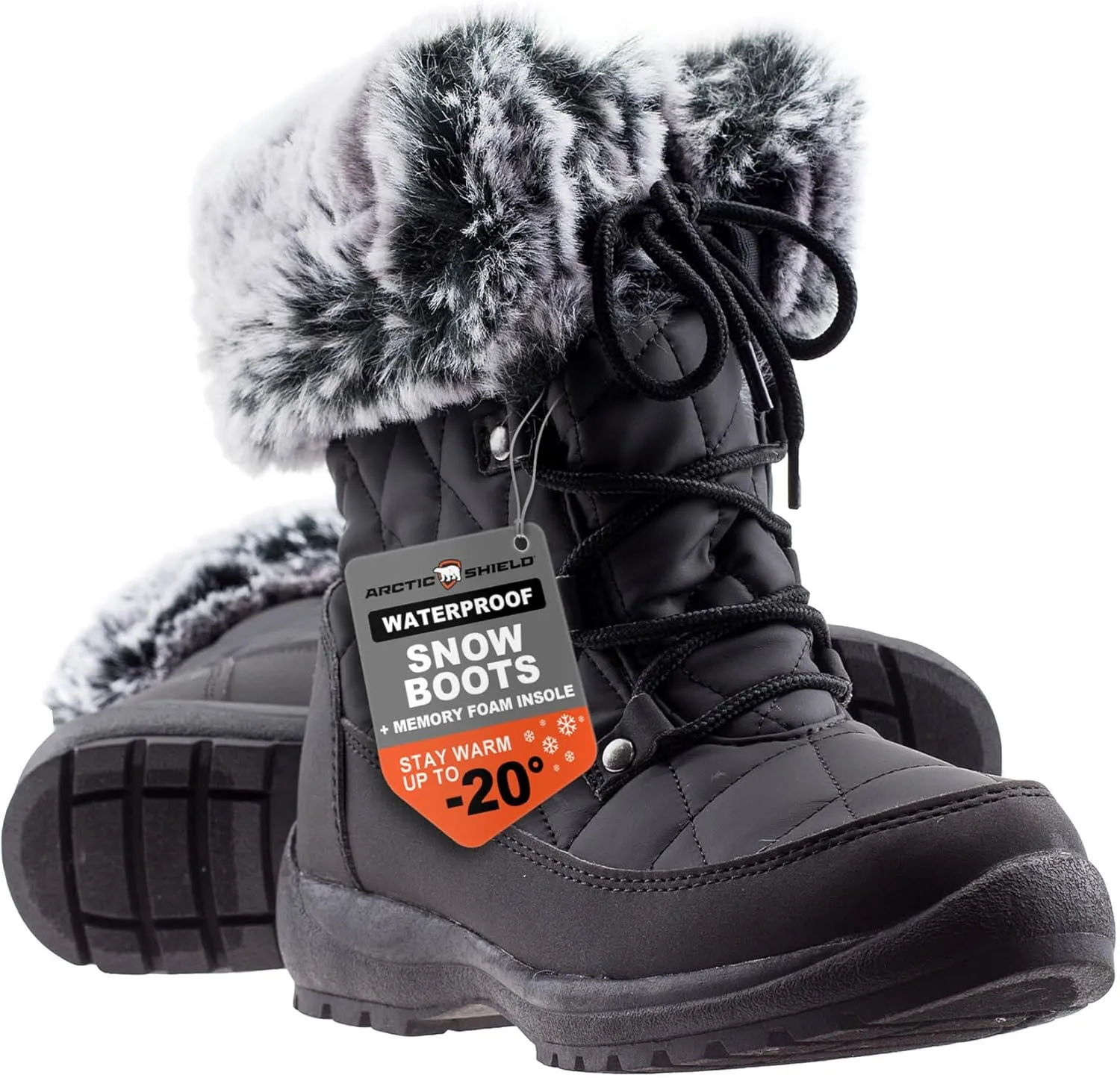 Faux Fur Womens Winter Snow Boots for Women - Dual Style Fur Collor Waterproof Snow Boots for Women with Memory Foam Insoles - Snow Boots with Heat Retain Technology