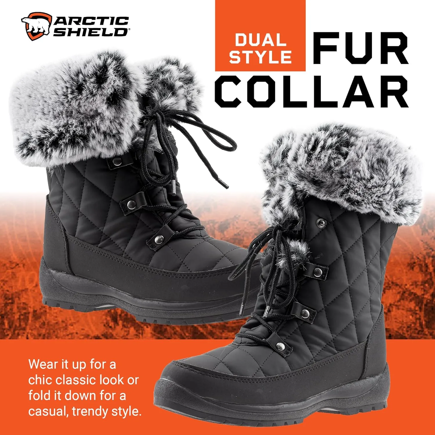 Faux Fur Womens Winter Snow Boots for Women - Dual Style Fur Collor Waterproof Snow Boots for Women with Memory Foam Insoles - Snow Boots with Heat Retain Technology