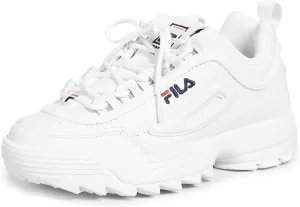 Fila Women's Disruptor II Premium Comfortable Sneakers, White/Navy/Red, 6.5