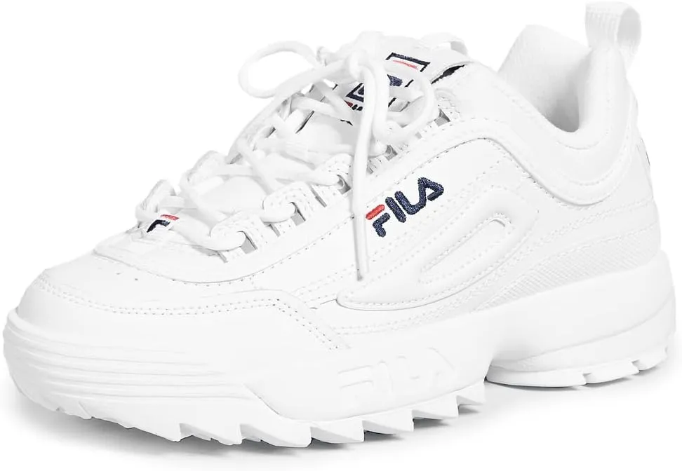 Fila Women's Disruptor II Premium Comfortable Sneakers, White/Navy/Red, 6.5