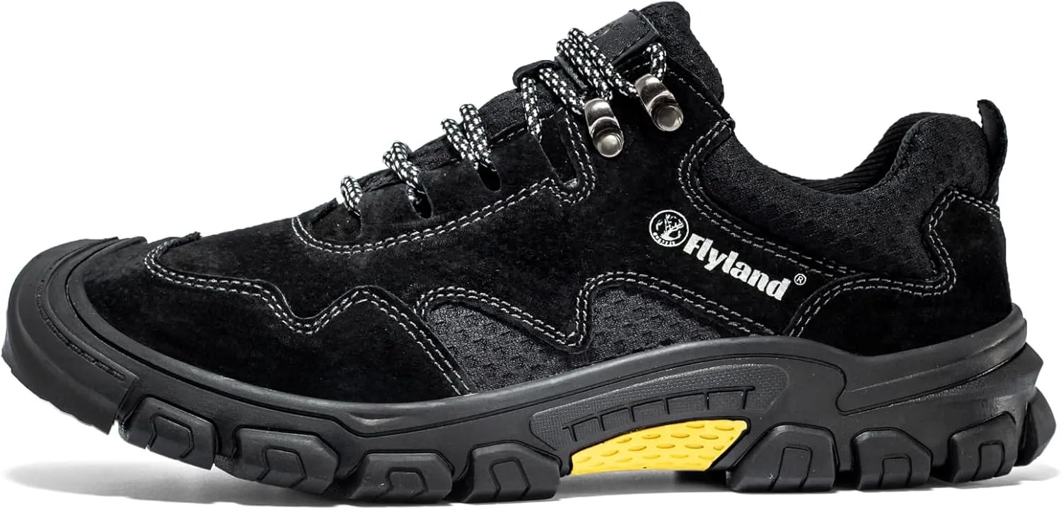 FLYLAND Men's Casual Hiking Sneakers Leather Shoes Classic Lace-Up Shoes Breathable Comfortable Low Top for Walking Outdoor