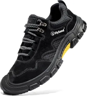 FLYLAND Men's Casual Hiking Sneakers Leather Shoes Classic Lace-Up Shoes Breathable Comfortable Low Top for Walking Outdoor
