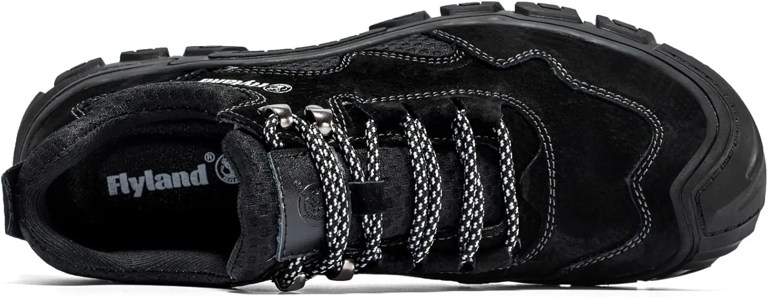 FLYLAND Men's Casual Hiking Sneakers Leather Shoes Classic Lace-Up Shoes Breathable Comfortable Low Top for Walking Outdoor