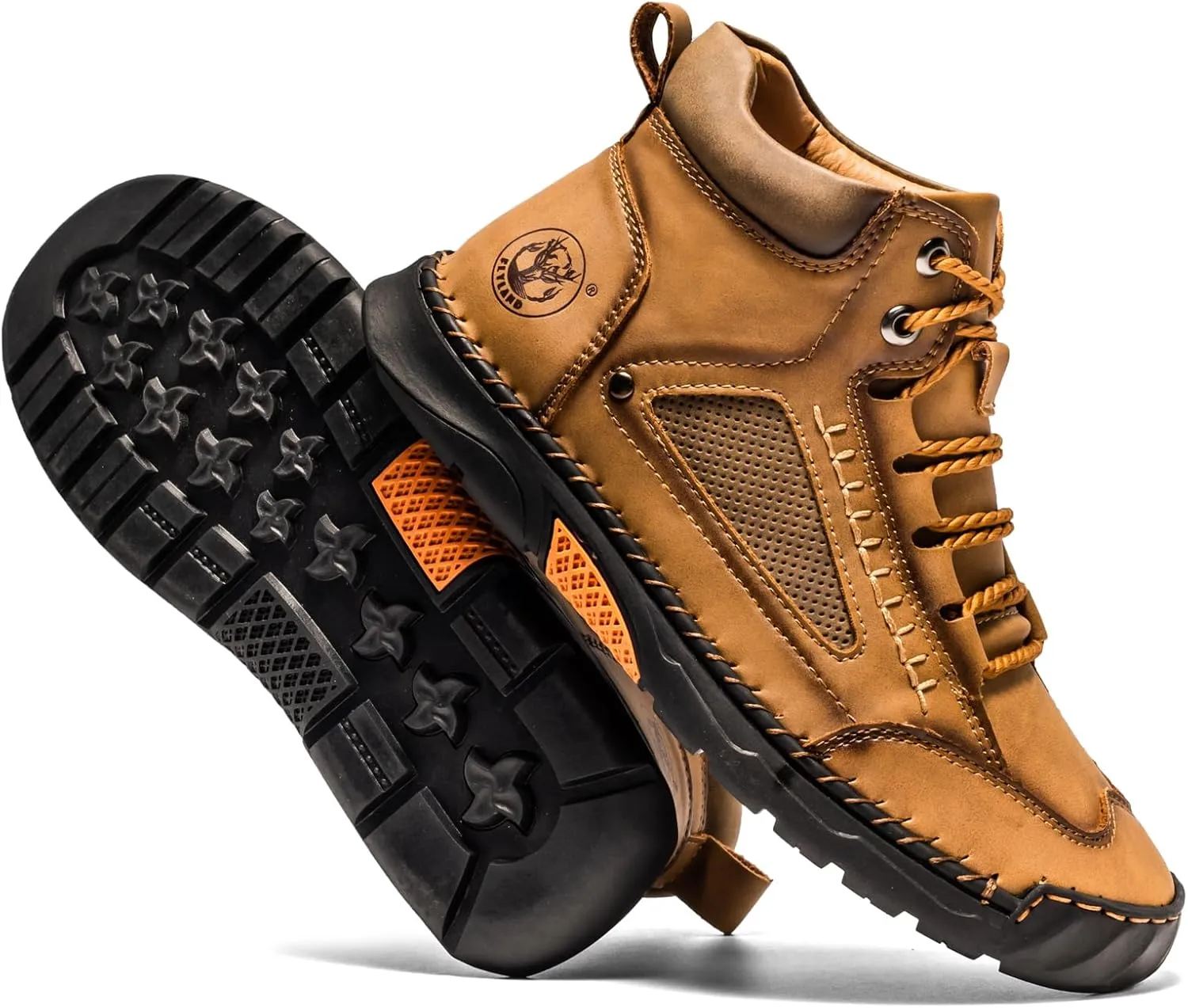 FLYLAND Men's Casual Leather Fashion Sneakers Ankle Chukka Boots Handmade Lightweight Loafers Mid-top Dress Boots Walking Driving Shoes