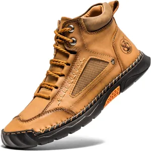 FLYLAND Men's Casual Leather Fashion Sneakers Ankle Chukka Boots Handmade Lightweight Loafers Mid-top Dress Boots Walking Driving Shoes