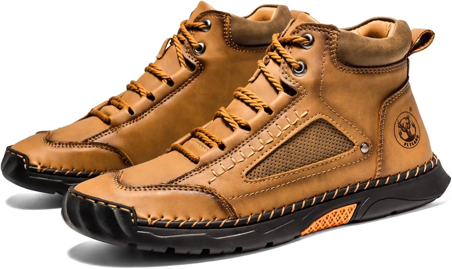FLYLAND Men's Casual Leather Fashion Sneakers Ankle Chukka Boots Handmade Lightweight Loafers Mid-top Dress Boots Walking Driving Shoes