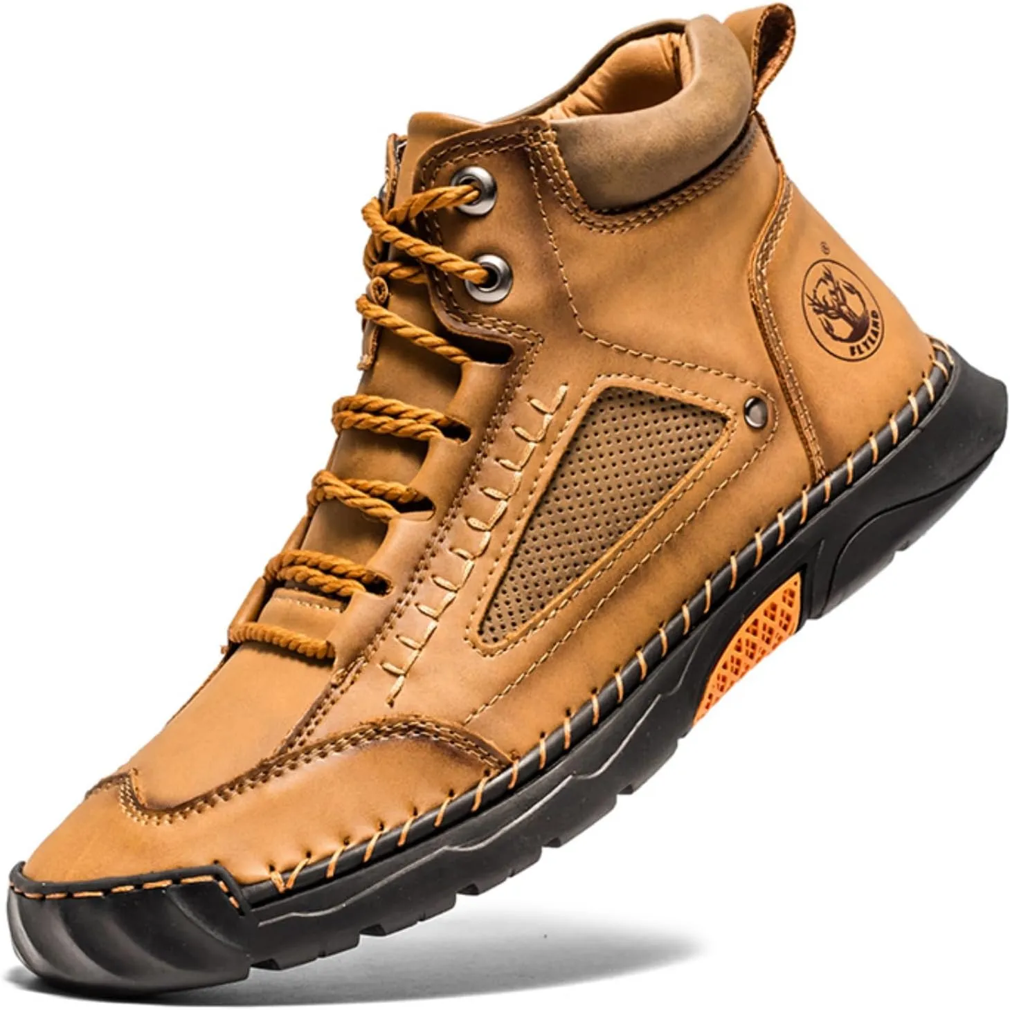 FLYLAND Men's Casual Leather Fashion Sneakers Ankle Chukka Boots Handmade Lightweight Loafers Mid-top Dress Boots Walking Driving Shoes