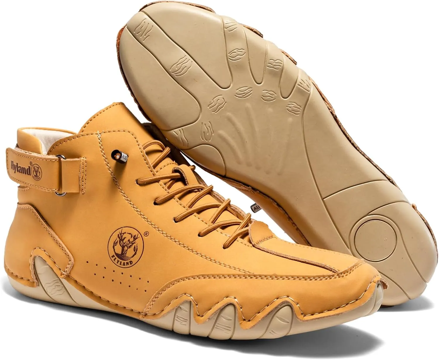 FLYLAND Men's Casual Leather Fashion Sneakers Ankle Chukka Boots Slip On Lightweight Loafers Walking Driving Shoes