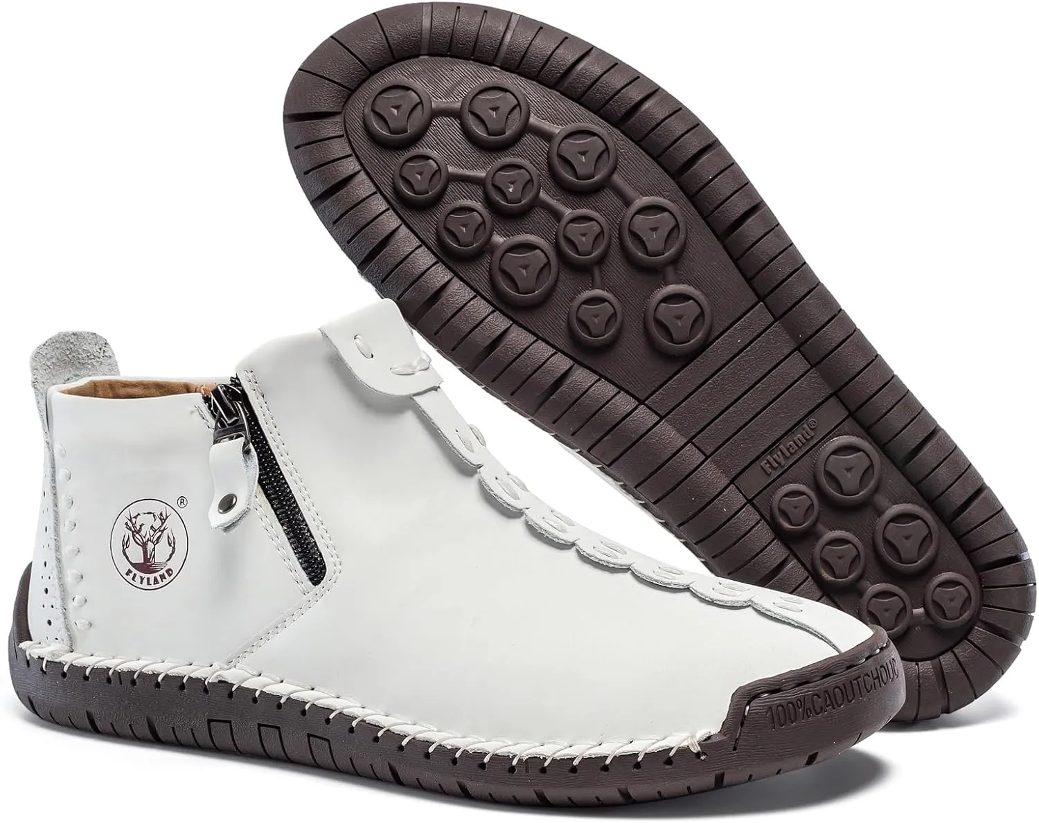 FLYLAND Men's Casual Leather Handmade Fashion Sneakers Ankle Chukka Boots Lightweight Mid-top Dress Shoes Walking Driving Shoe