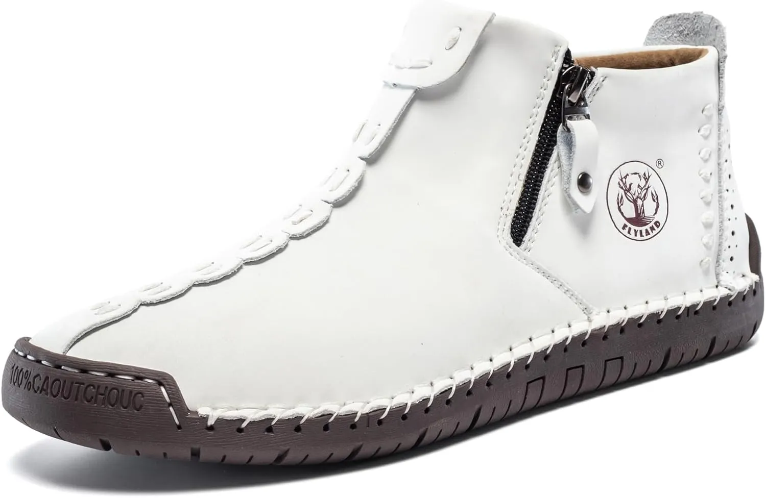 FLYLAND Men's Casual Leather Handmade Fashion Sneakers Ankle Chukka Boots Lightweight Mid-top Dress Shoes Walking Driving Shoe