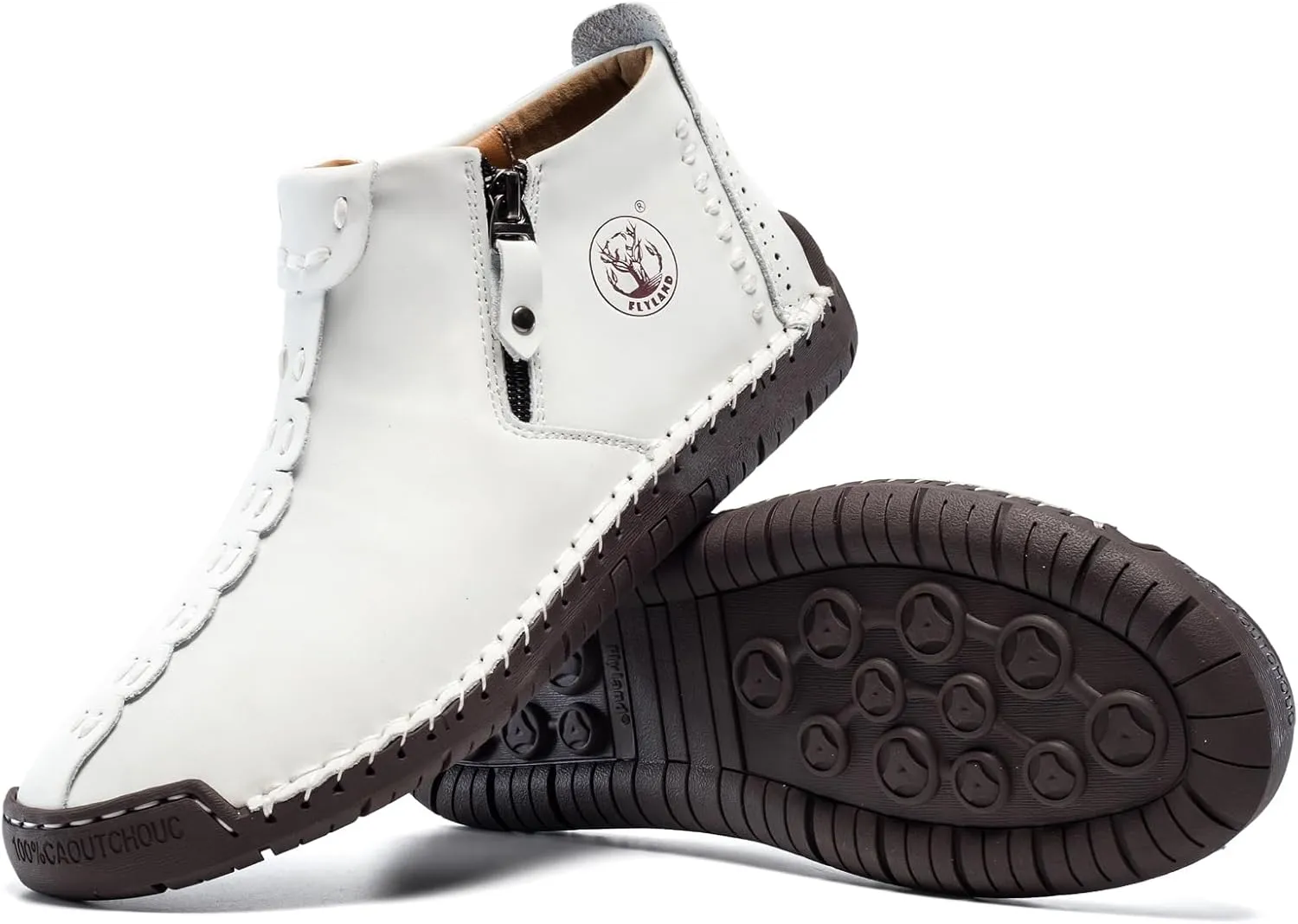 FLYLAND Men's Casual Leather Handmade Fashion Sneakers Ankle Chukka Boots Lightweight Mid-top Dress Shoes Walking Driving Shoe