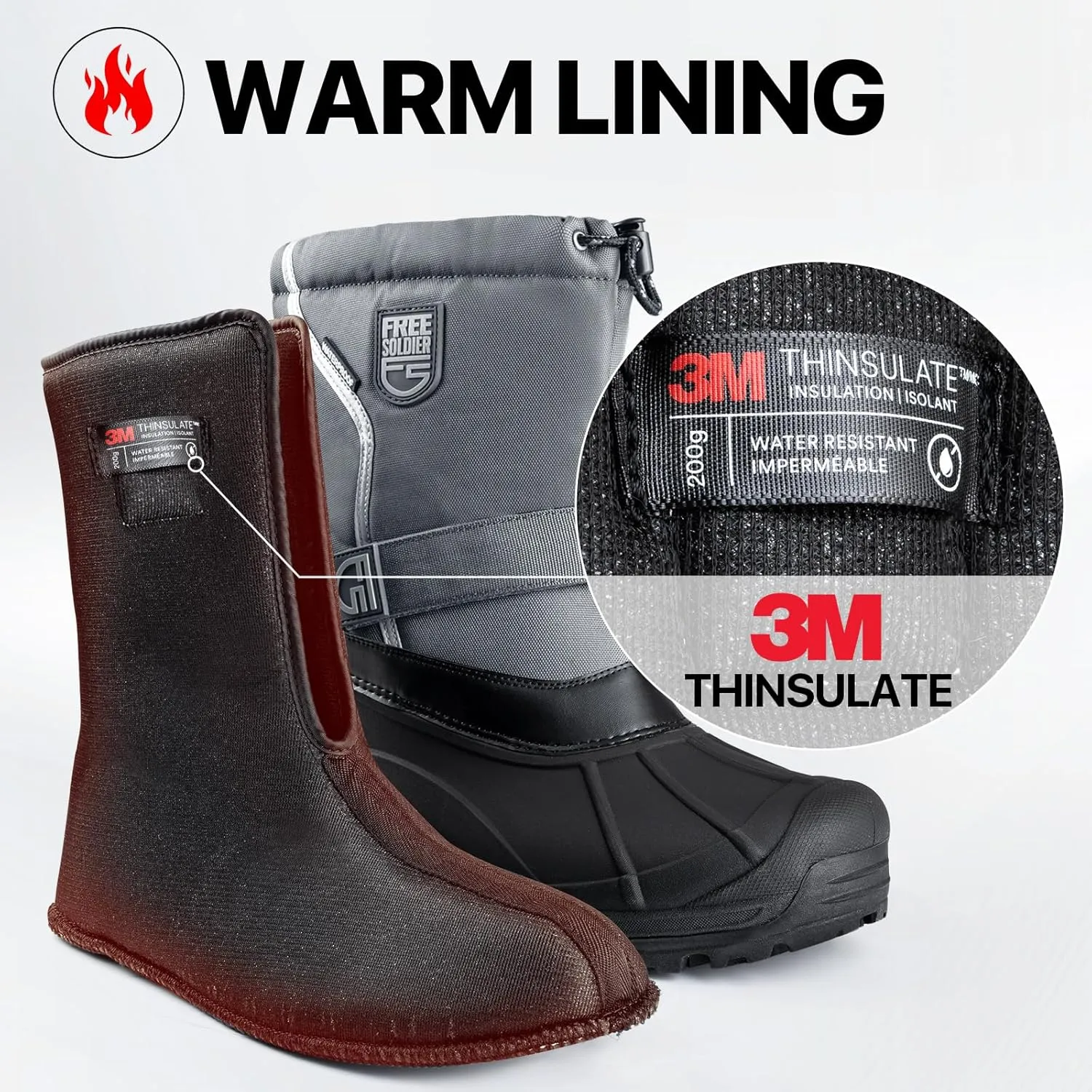 FREE SOLDIER Mens Snow Boots Insulated Waterproof Hiking Winter Shoes Nonslip Outdoor Ankle Cold Weather Boots