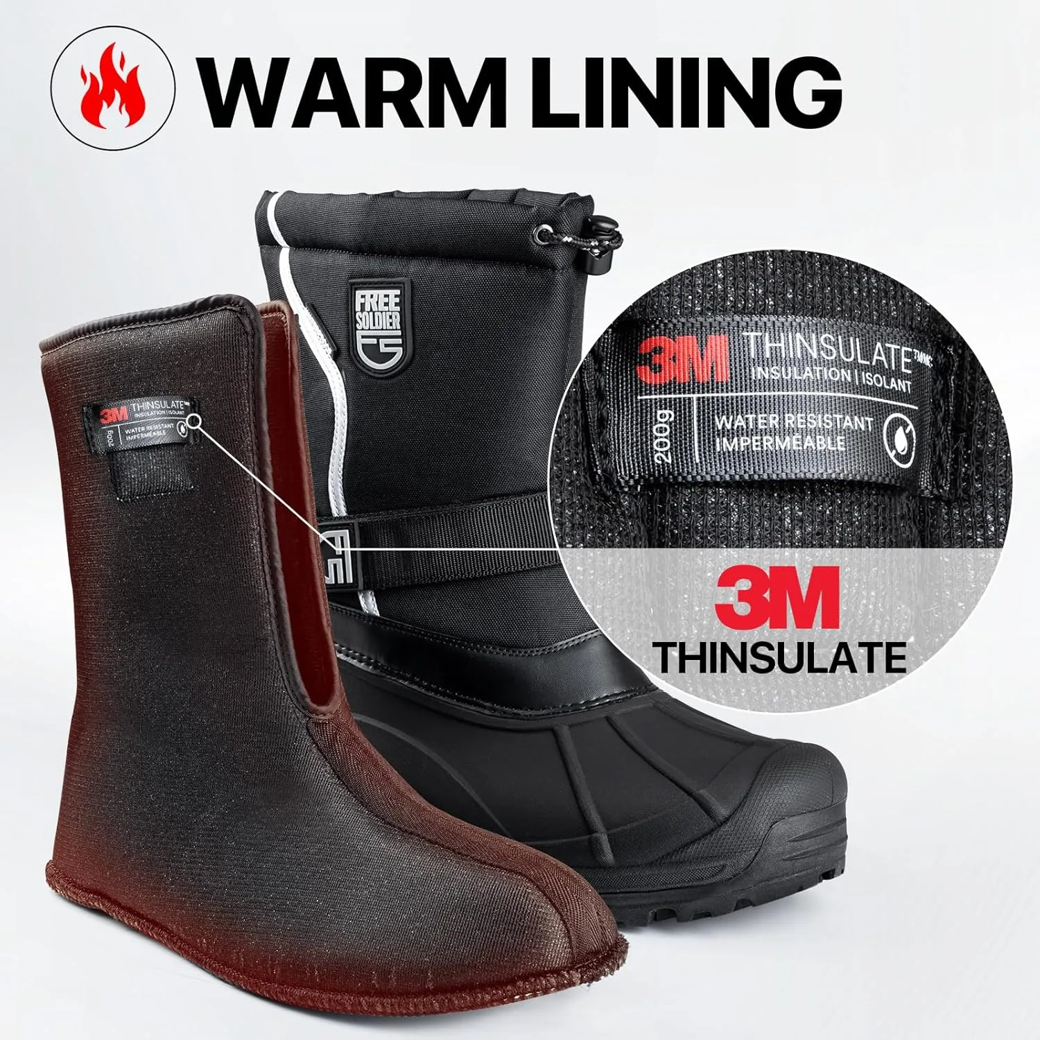 FREE SOLDIER Mens Snow Boots Insulated Waterproof Hiking Winter Shoes Nonslip Outdoor Ankle Cold Weather Boots