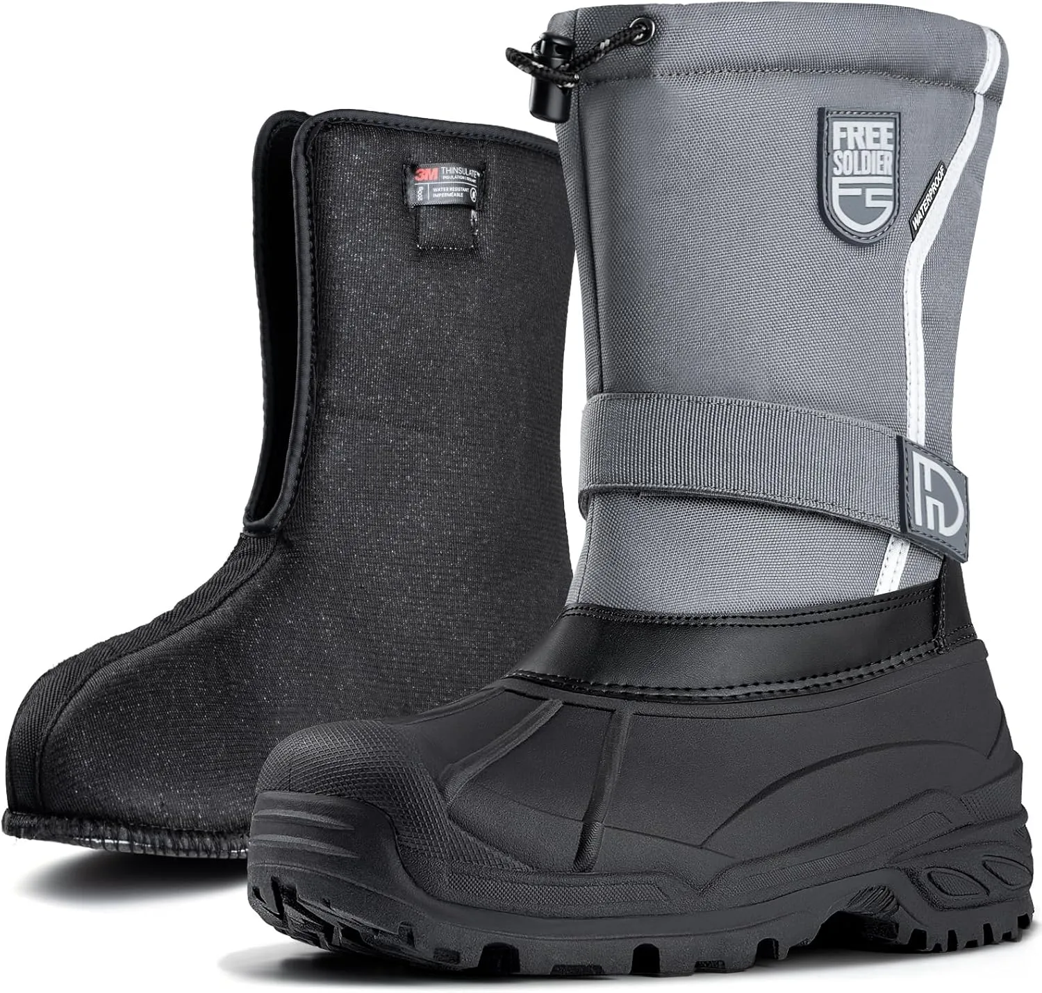 FREE SOLDIER Mens Snow Boots Insulated Waterproof Hiking Winter Shoes Nonslip Outdoor Ankle Cold Weather Boots
