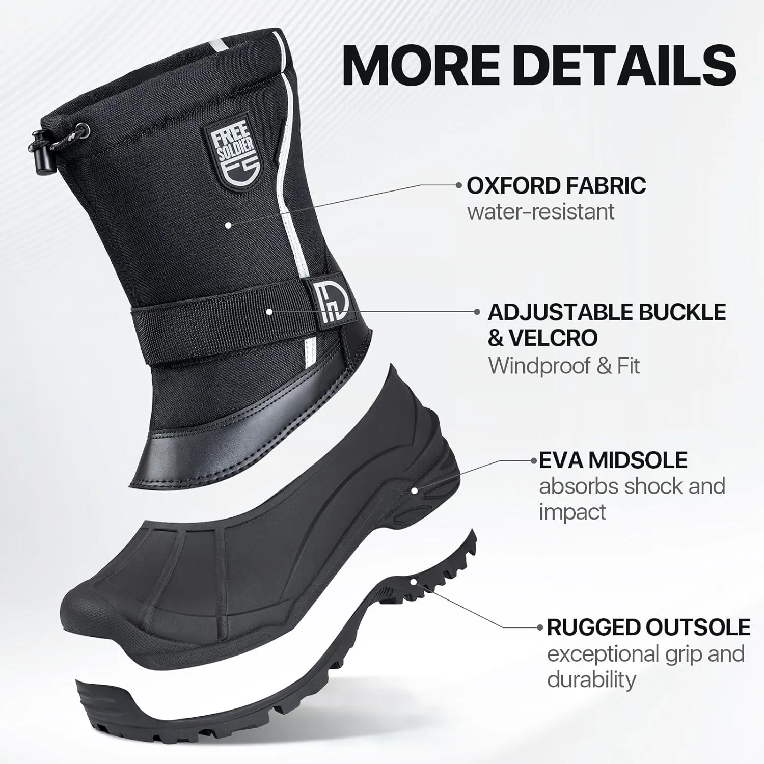 FREE SOLDIER Mens Snow Boots Insulated Waterproof Hiking Winter Shoes Nonslip Outdoor Ankle Cold Weather Boots
