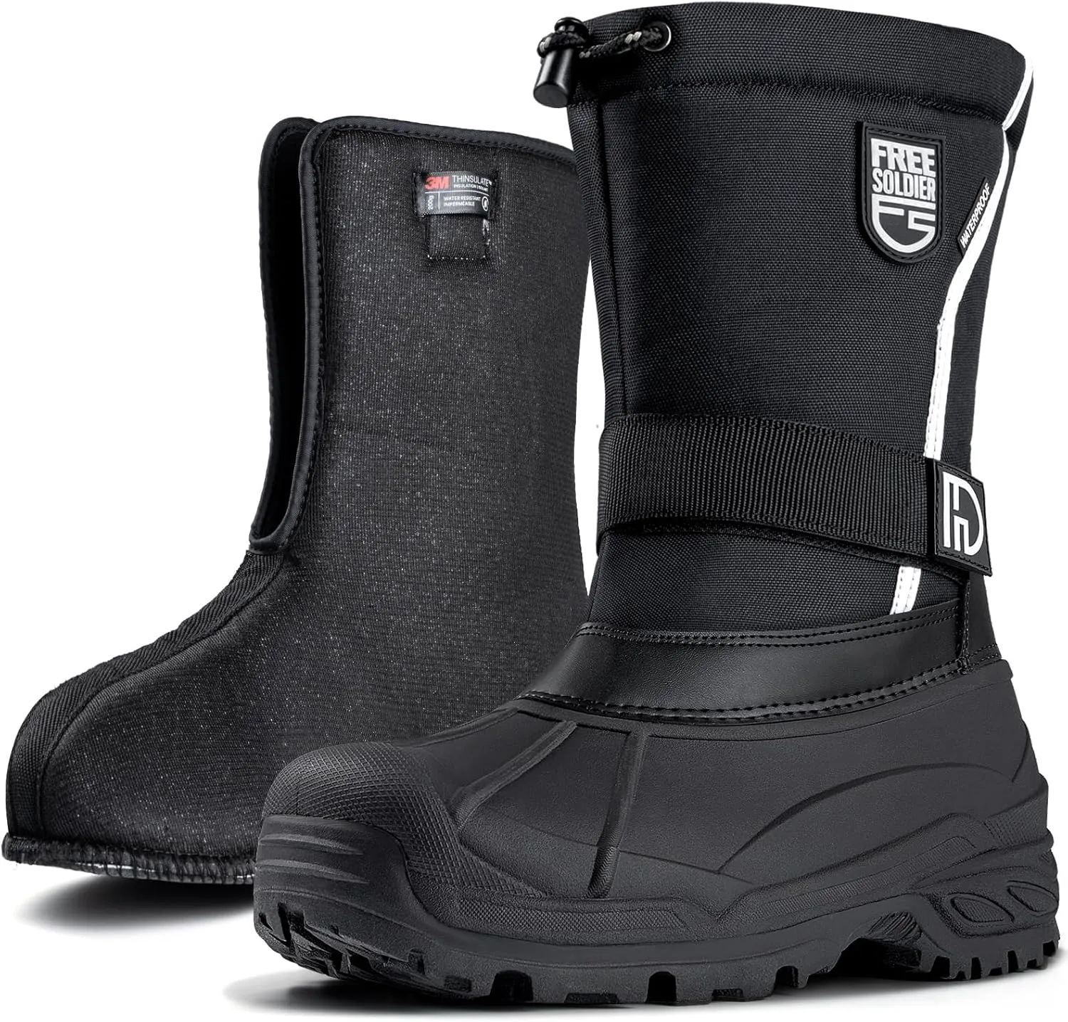 FREE SOLDIER Mens Snow Boots Insulated Waterproof Hiking Winter Shoes Nonslip Outdoor Ankle Cold Weather Boots