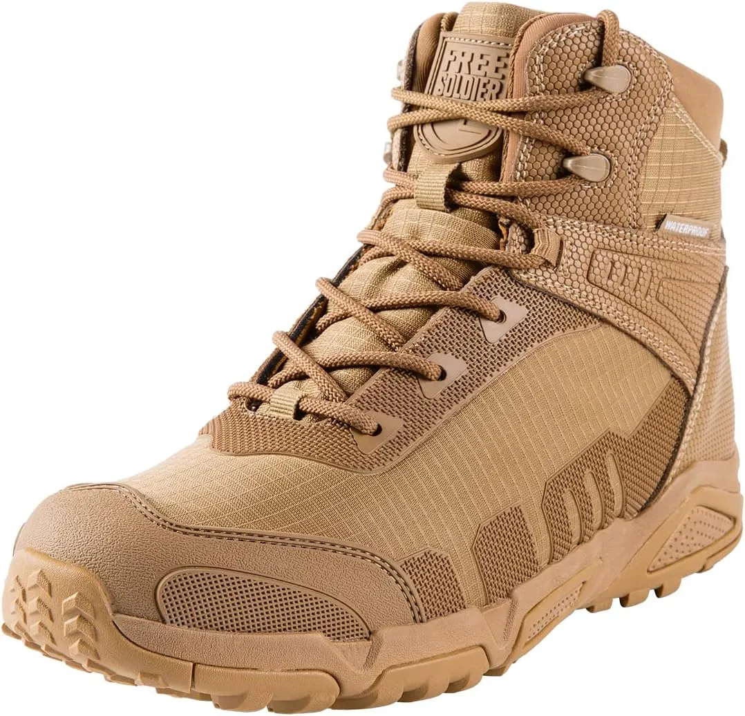 FREE SOLDIER Men's Waterproof Hiking Lightweight Work Military Tactical Boots Durable Combat Boots(Brown, 11 Wide US)