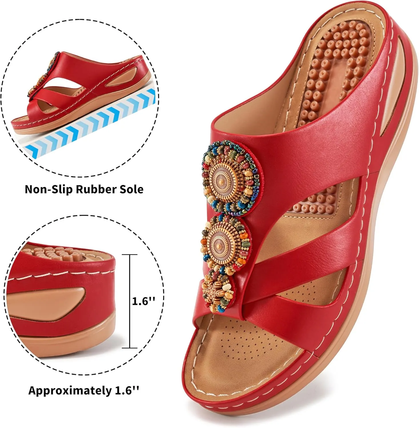 FUDYNMALC Womens Slides Orthopedic Sandals: Summer Dressy Wedge Shoes Handmade Bead Casual Walking Footwear with Comfortable Plantar Fasciitis Support