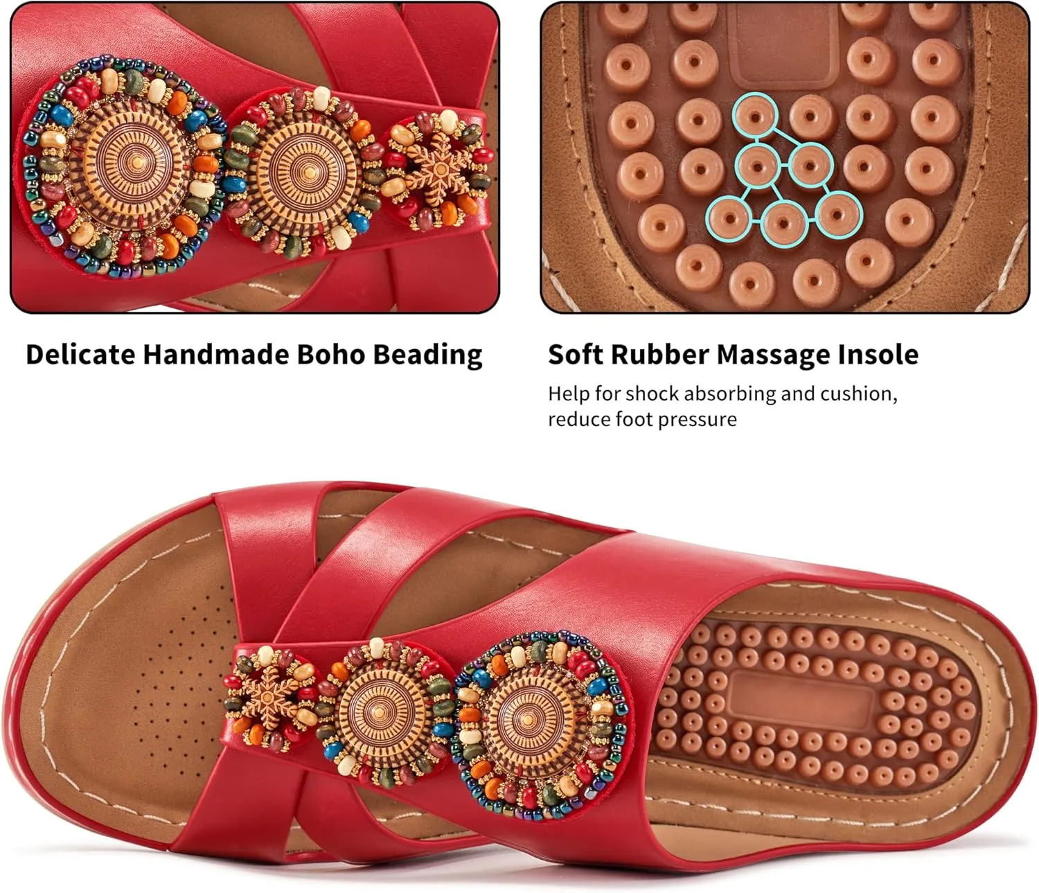 FUDYNMALC Womens Slides Orthopedic Sandals: Summer Dressy Wedge Shoes Handmade Bead Casual Walking Footwear with Comfortable Plantar Fasciitis Support