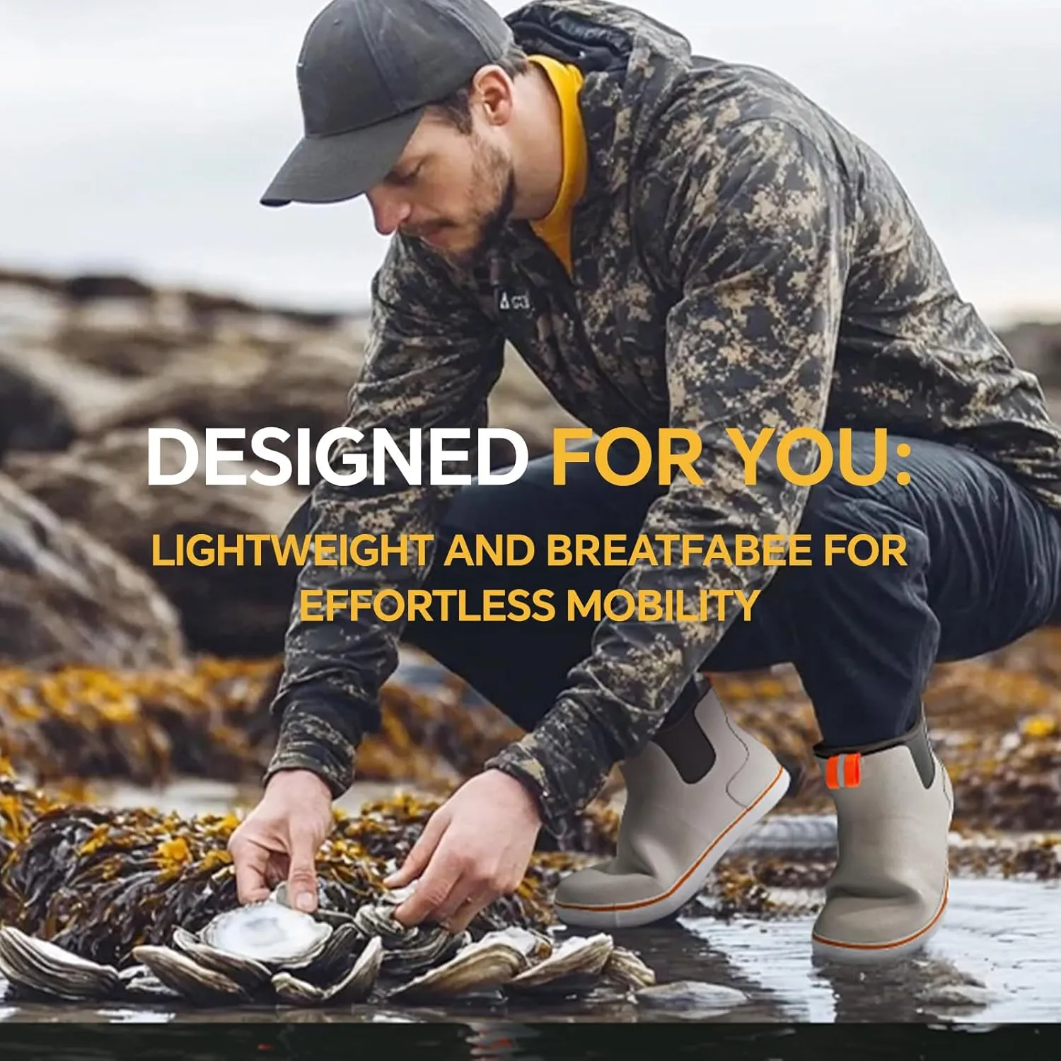 Furuian Men's Deck Boots Fishing Boots Waterproof Rain Boots Ankle Booties Slip On Neoprene Rubber Footwear Chelsea Boots Men botas para hombre for Gardening Fishing Boating Camping Sailing