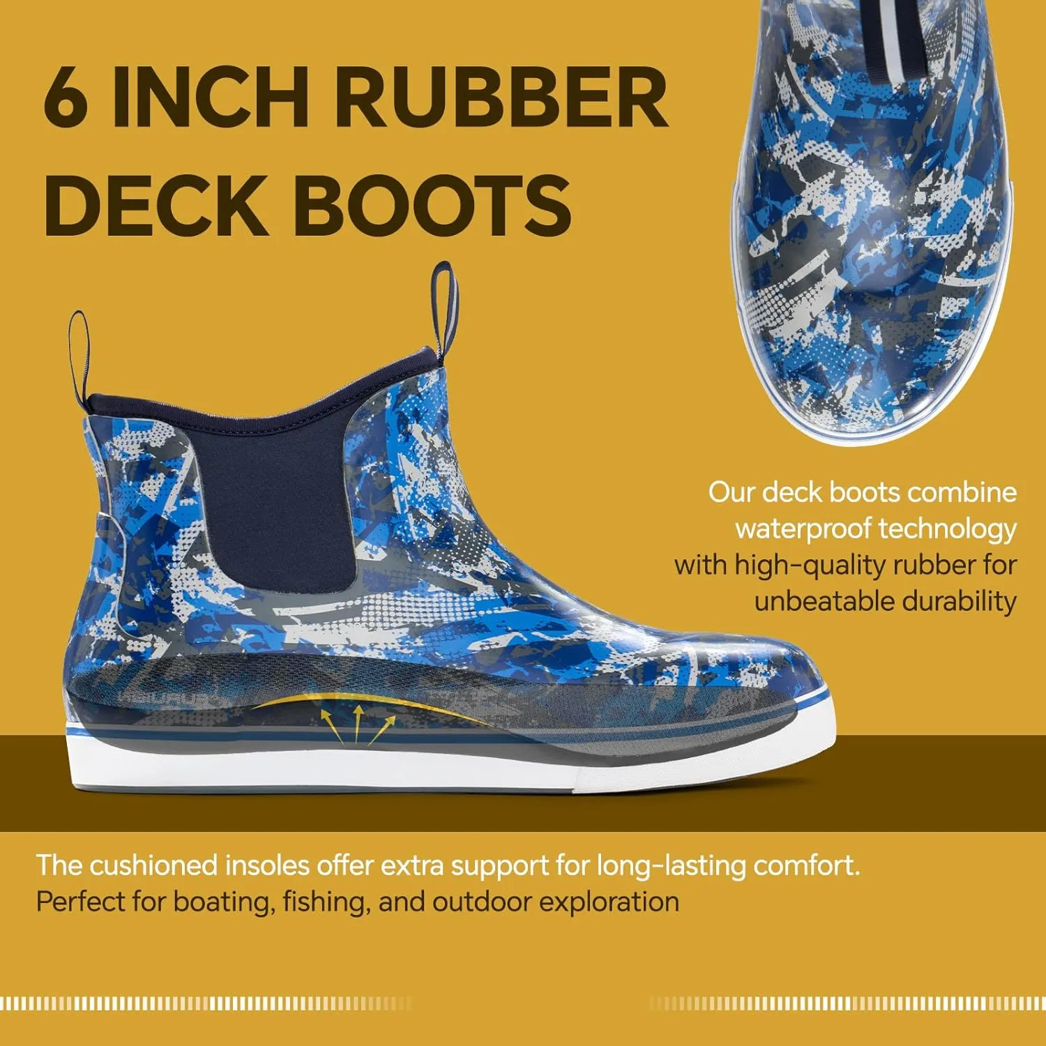 Furuian Men's Deck Boots Fishing Boots Waterproof Rain Boots Ankle Booties Slip On Neoprene Rubber Footwear Chelsea Boots Men botas para hombre for Gardening Fishing Boating Camping Sailing