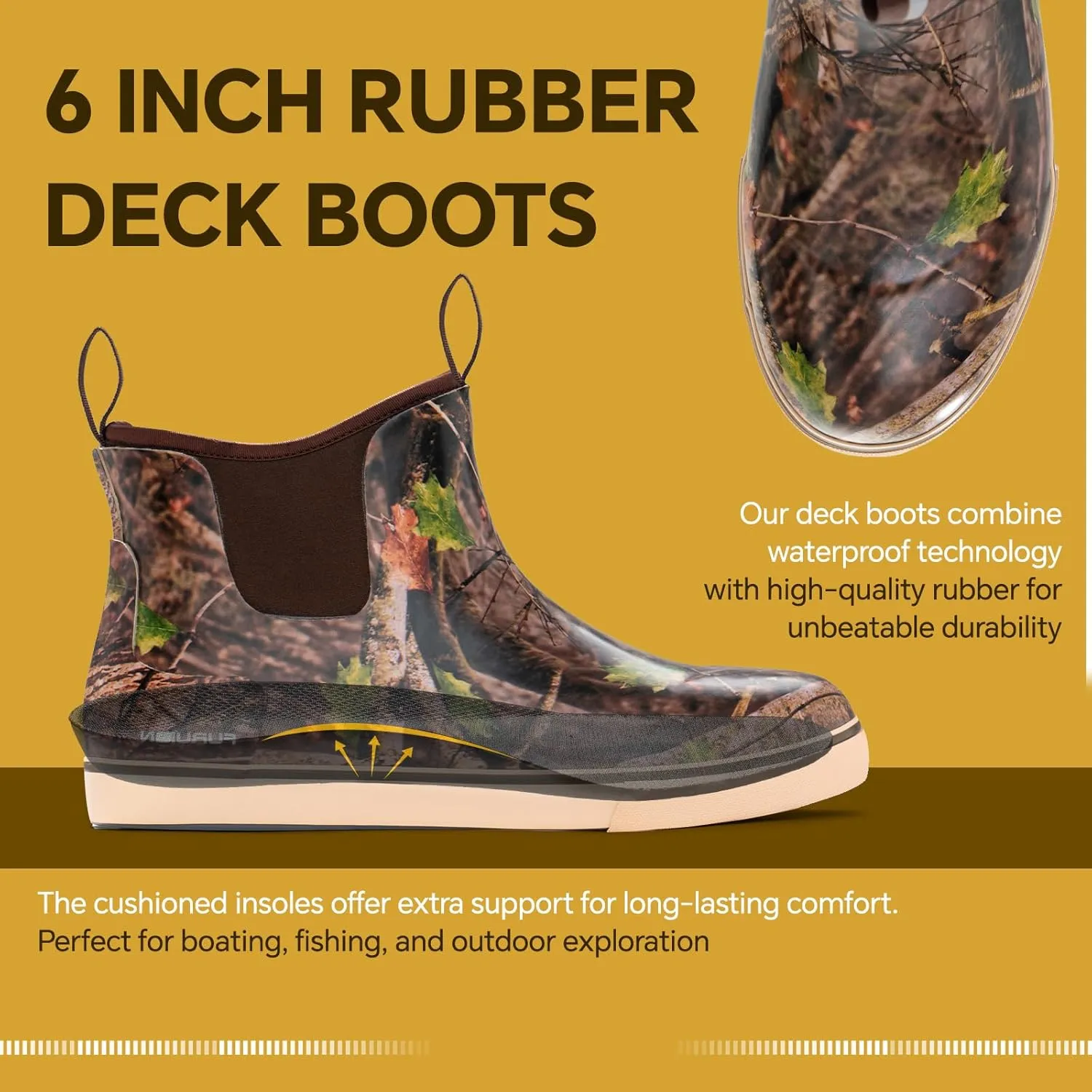 Furuian Men's Deck Boots Fishing Boots Waterproof Rain Boots Ankle Booties Slip On Neoprene Rubber Footwear Chelsea Boots Men botas para hombre for Gardening Fishing Boating Camping Sailing