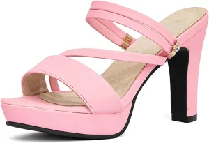 getmorebeauty Women's Chunky High Heels Slingback Sandals Open Toe Ankle Strap Slip On Platform Dress Shoes