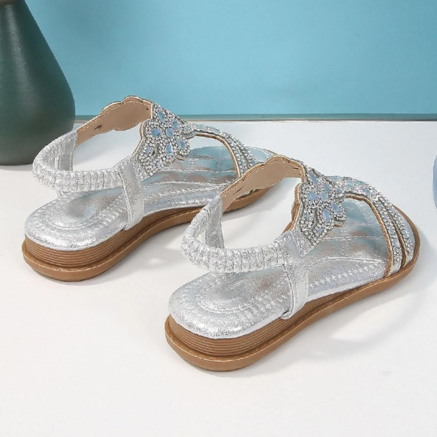 Girls Wedding Dance Sandals Pearl Flower Sequins Flat Open Toe Princess Shoes Formal Elegant Kids Non Slip Wide Shoes
