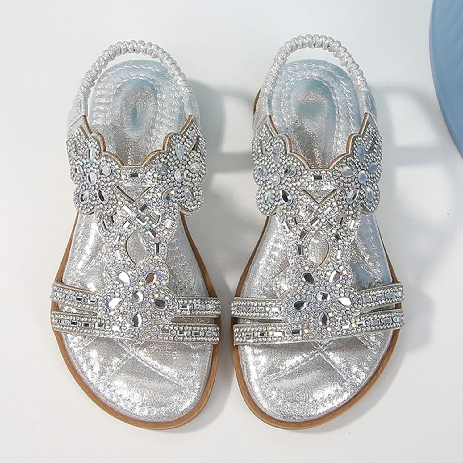 Girls Wedding Dance Sandals Pearl Flower Sequins Flat Open Toe Princess Shoes Formal Elegant Kids Non Slip Wide Shoes