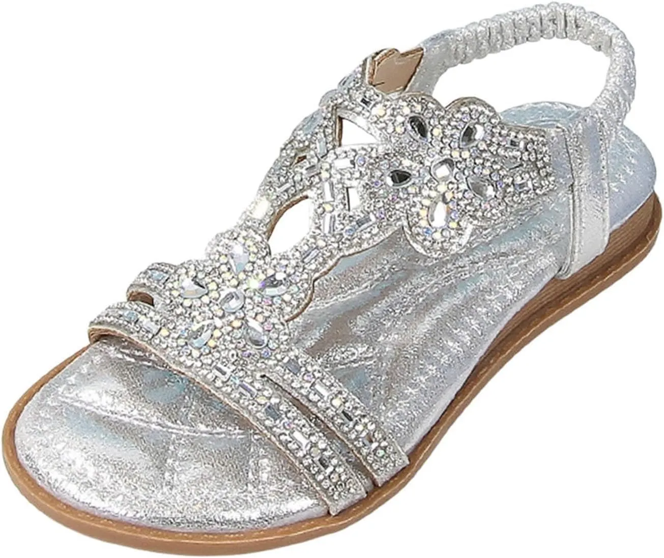 Girls Wedding Dance Sandals Pearl Flower Sequins Flat Open Toe Princess Shoes Formal Elegant Kids Non Slip Wide Shoes