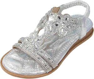Girls Wedding Dance Sandals Pearl Flower Sequins Flat Open Toe Princess Shoes Formal Elegant Kids Non Slip Wide Shoes