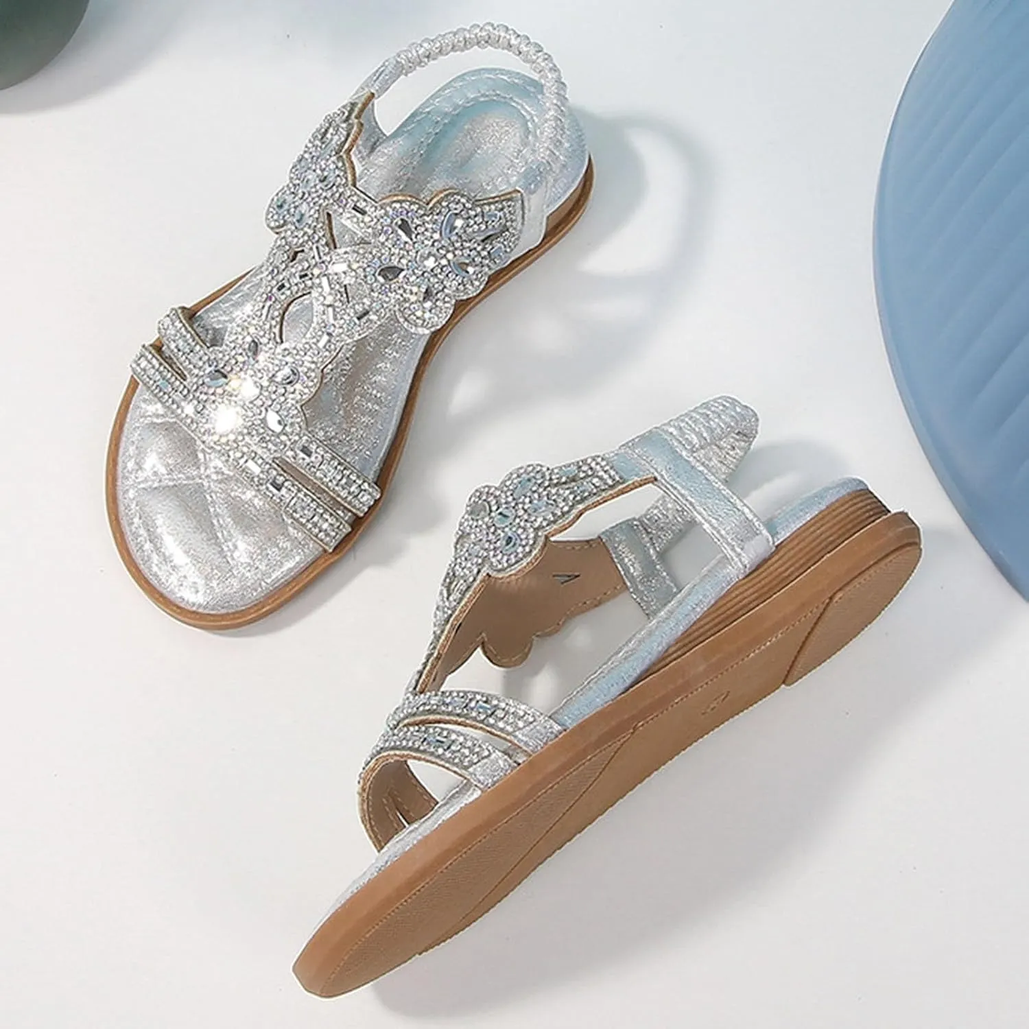 Girls Wedding Dance Sandals Pearl Flower Sequins Flat Open Toe Princess Shoes Formal Elegant Kids Non Slip Wide Shoes