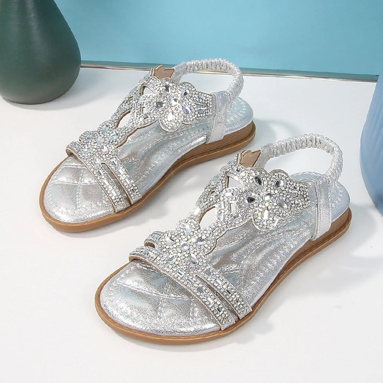 Girls Wedding Dance Sandals Pearl Flower Sequins Flat Open Toe Princess Shoes Formal Elegant Kids Non Slip Wide Shoes