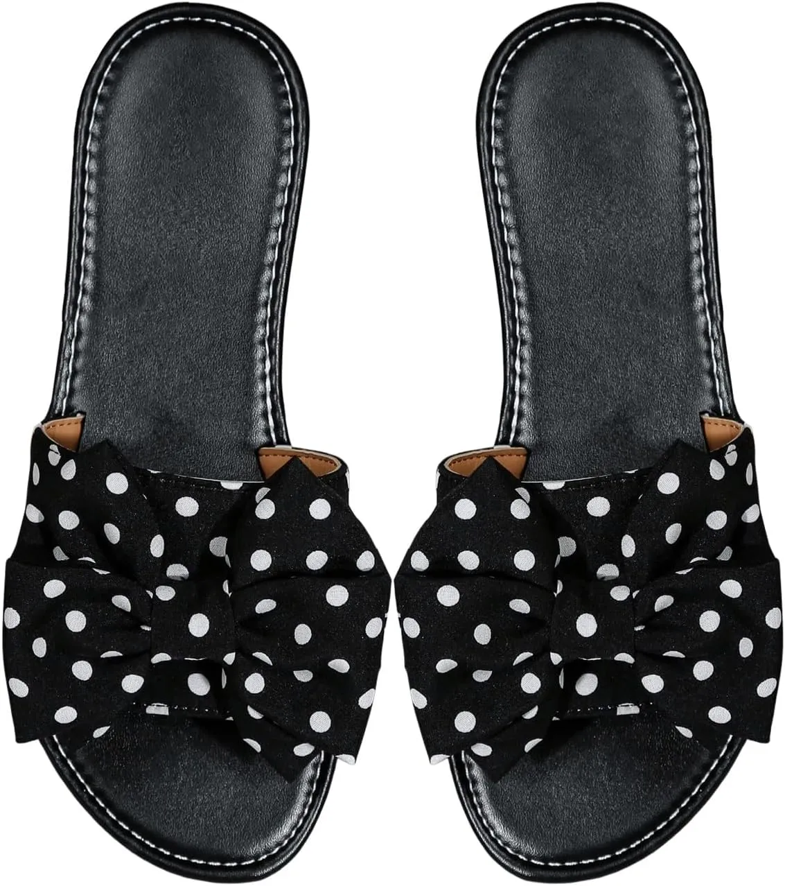 GORGLITTER Women's Bow Flat Sandals Dressy Open Toe Slip on Slide Cute Vacation Sandals