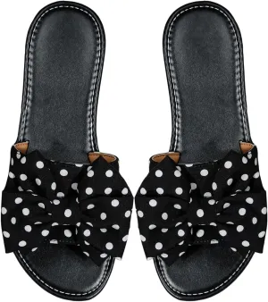 GORGLITTER Women's Bow Flat Sandals Dressy Open Toe Slip on Slide Cute Vacation Sandals