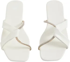 GORGLITTER Women's Rhinestone Cross Strap Flat Dress Strappy Sandals Cute Open Toe Slip On Slide