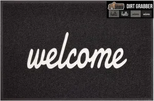 GORILLA GRIP 100% Water Resistant 47x35 All Weather Hello Door Mat, Dirt Grabber Mesh Welcome Doormat, Stain and Fade Resistant, Low Profile Entryway Mats for Home Front or Back Entrance, Black/White