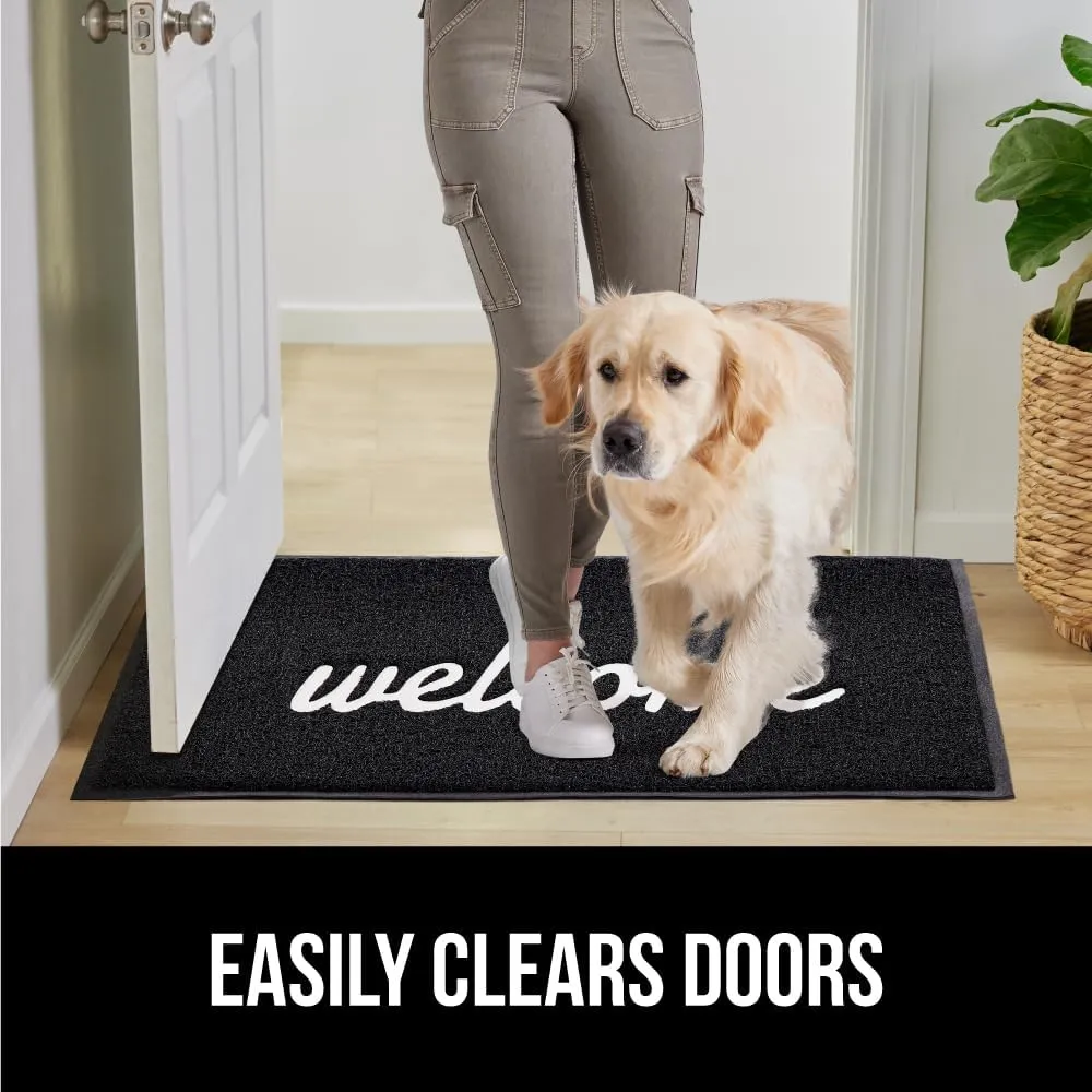 GORILLA GRIP 100% Water Resistant 47x35 All Weather Hello Door Mat, Dirt Grabber Mesh Welcome Doormat, Stain and Fade Resistant, Low Profile Entryway Mats for Home Front or Back Entrance, Black/White