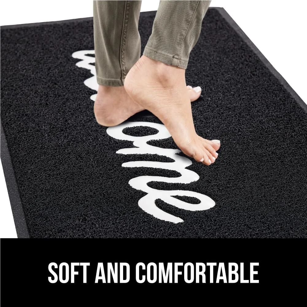 GORILLA GRIP 100% Water Resistant 47x35 All Weather Hello Door Mat, Dirt Grabber Mesh Welcome Doormat, Stain and Fade Resistant, Low Profile Entryway Mats for Home Front or Back Entrance, Black/White